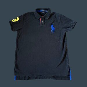 Polo Ralph Lauren Black Short Sleeve Polo Shirt W/ Blue Logo Kids Size L